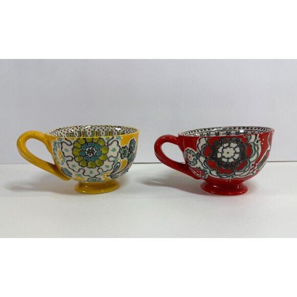 Set Of 2 Anthropologie Elka Ayala Hand-Painted Ceramic Mugs/Cups Twisted Handles - Picture 2 of 14